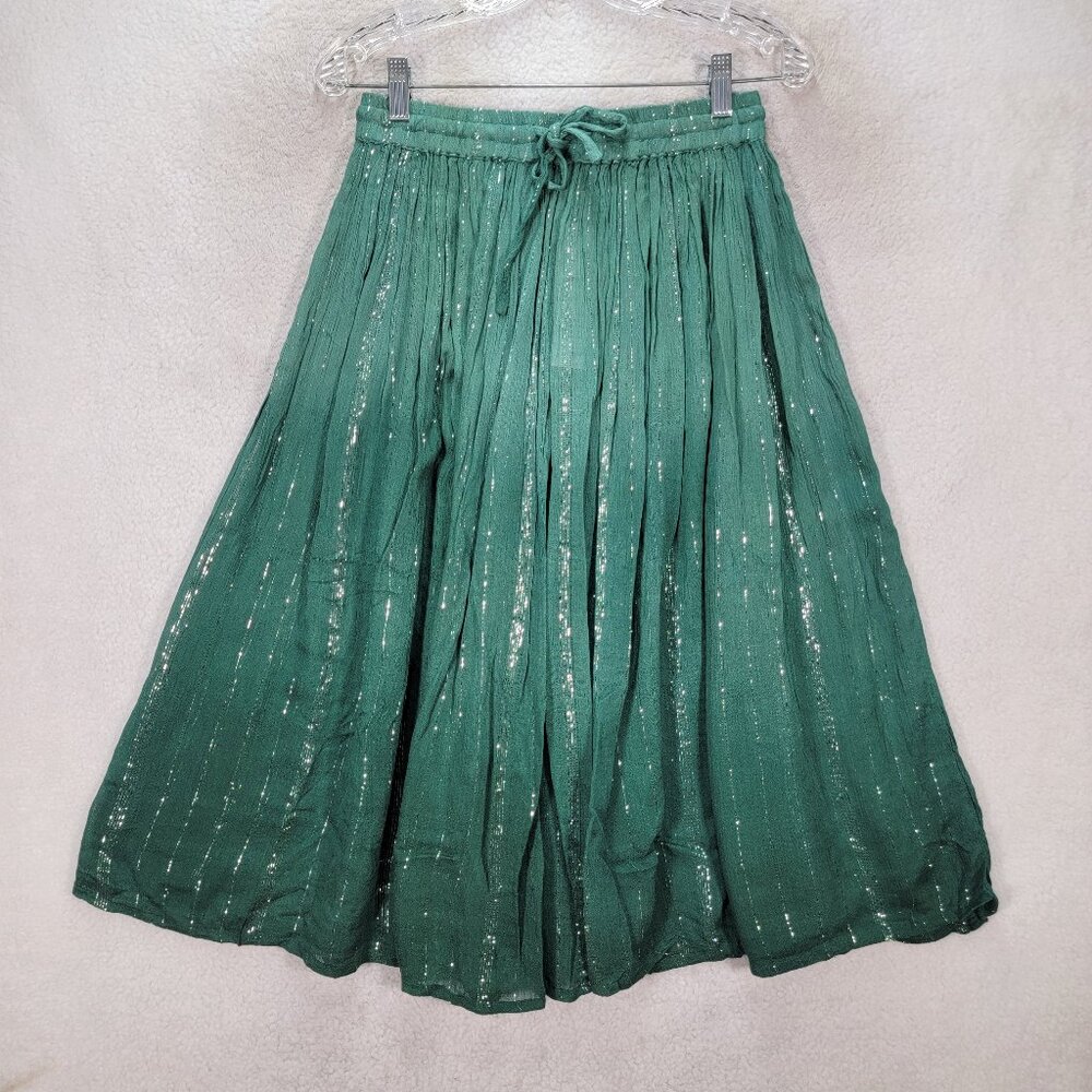 Y2K NWT Westside Green Ombre Glitter Sparkly Stripe Boho Hippie Flowy Midi Skirt